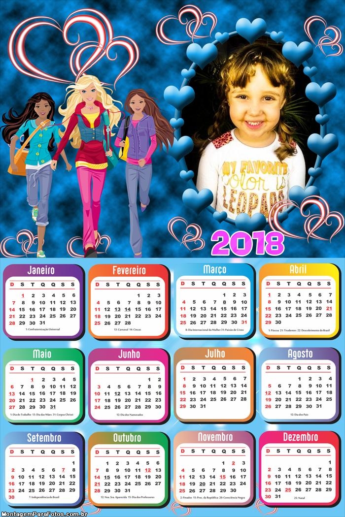 Calendário 2018 Barbie Desenho Jovem