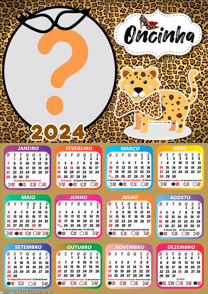 Montagem de Foto Online Calendário 2024 Oncinha