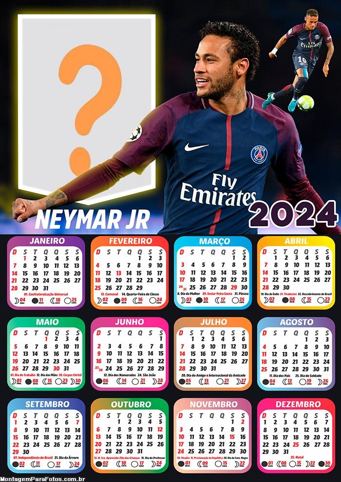 Foto Colagem Montagem Calendário 2024 Neymar Jr PSG