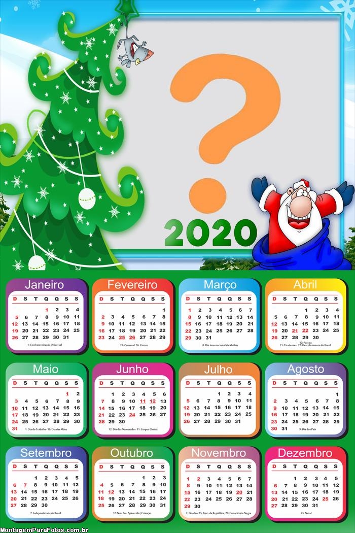 Calendário 2020 Papai Noel Feliz Foto Colagem