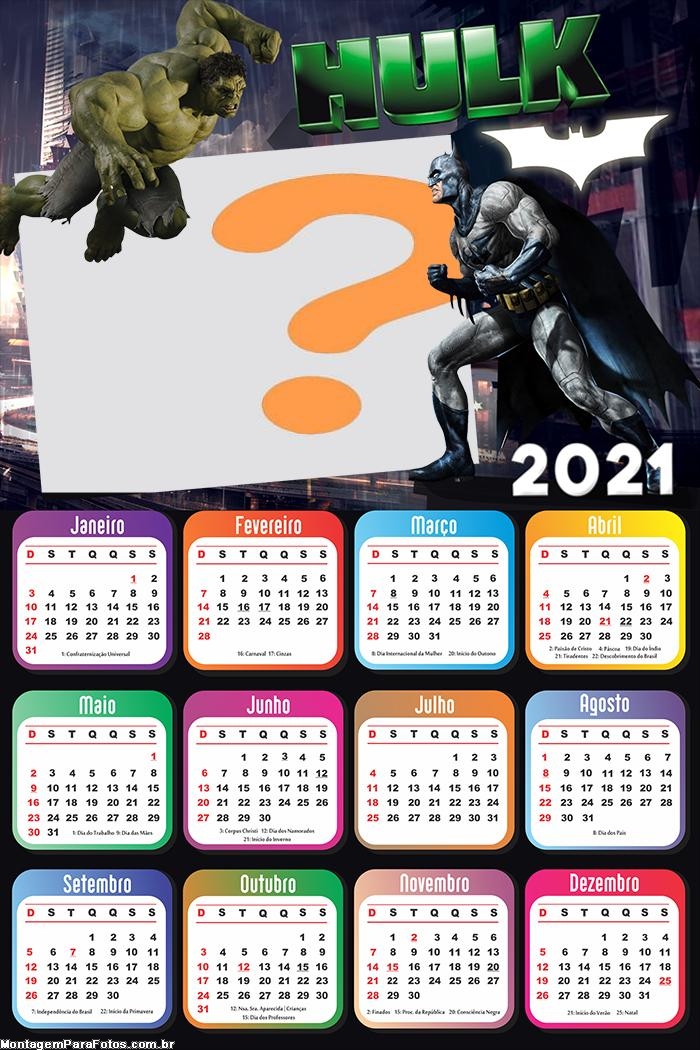 Criar Online Calendário 2021 Hulk vs Batman