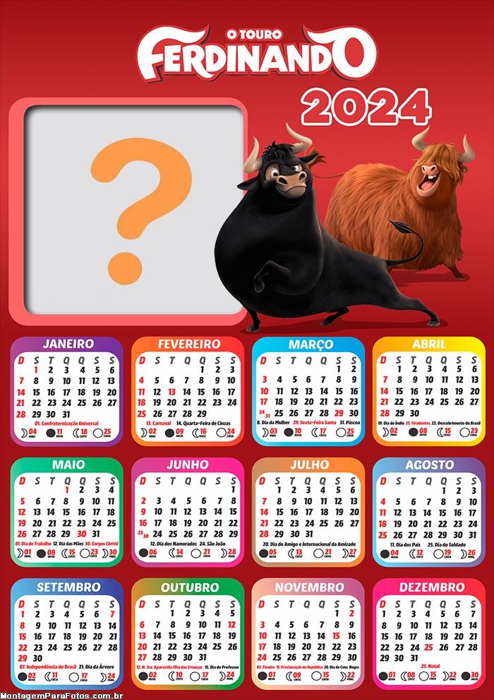 Moldura de Foto Calendário 2024 O Touro Ferdinando