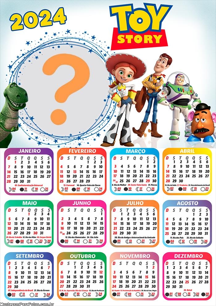 Calendário 2024 Toy Story Editar Moldura Grátis