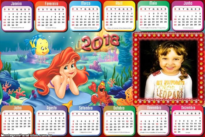 Calendário 2018 Horizontal Princesa Ariel