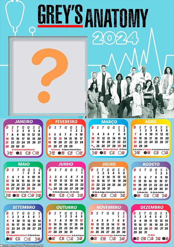 Calendário 2024 Juntar Foto Montagem Greys Anatomy