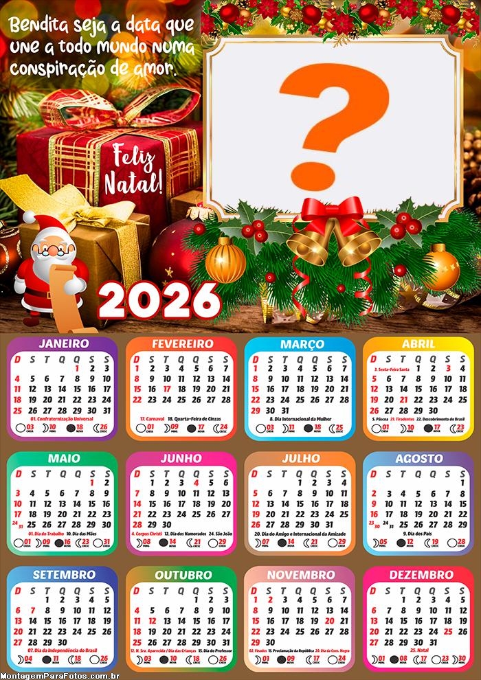 Calendário 2026 Data que une a todo mundo Colagem Online