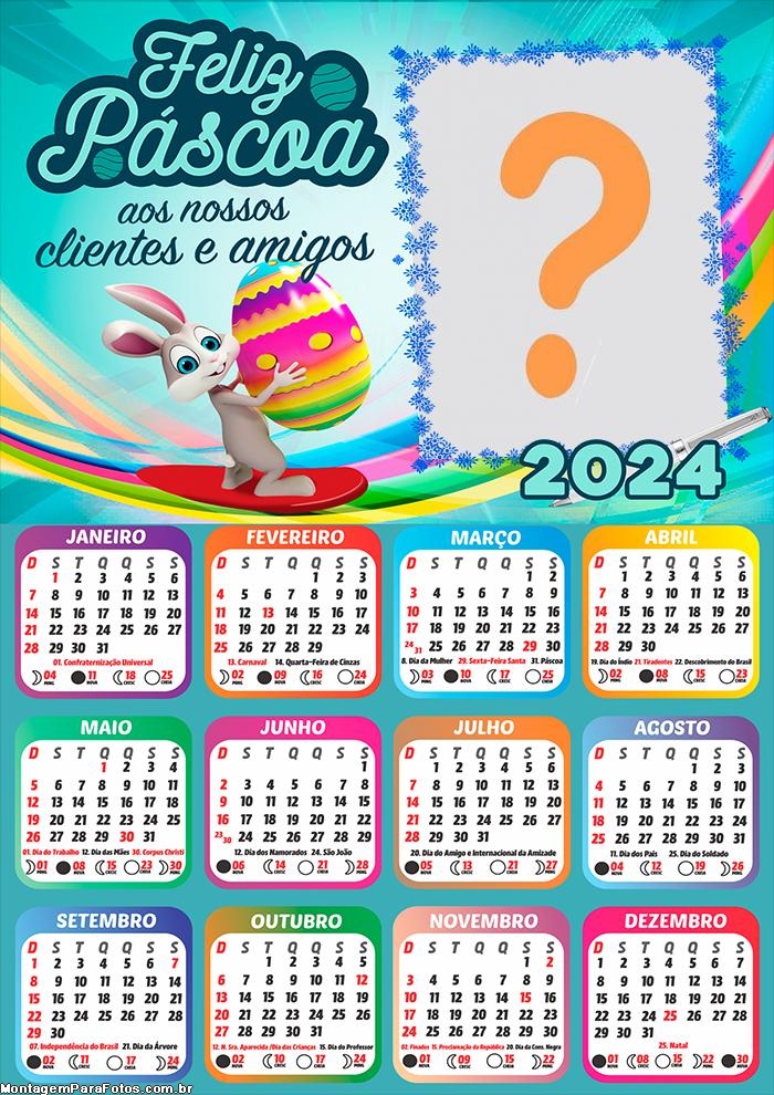 Infantil Foto Montagem Calendário 2024 Feliz Páscoa aos Nossos Clientes e Amigos