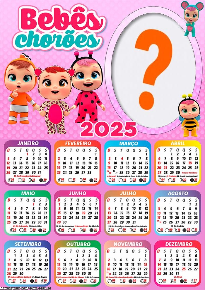 Calendário 2025 Bebês Chorões Foto Montagem Grátis