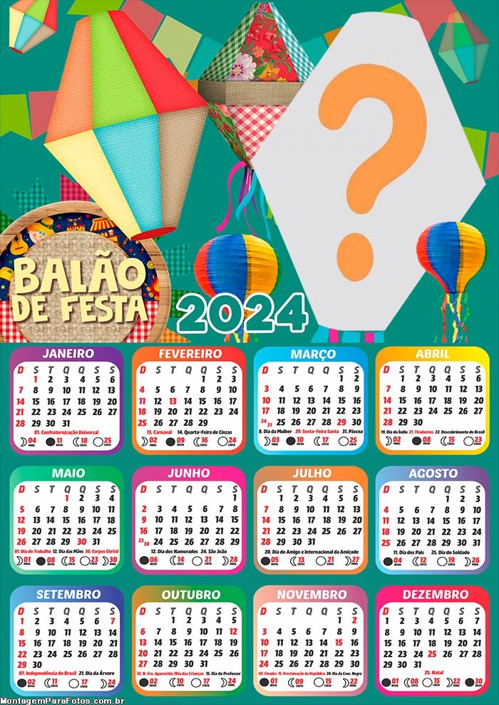 Calendário 2024 Balão de Festa Junina Colagem de Imagem