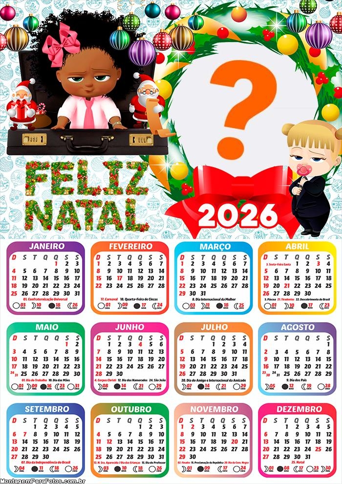 Calendário 2026 Feliz Natal Poderosa Chefinha Montagem de Foto