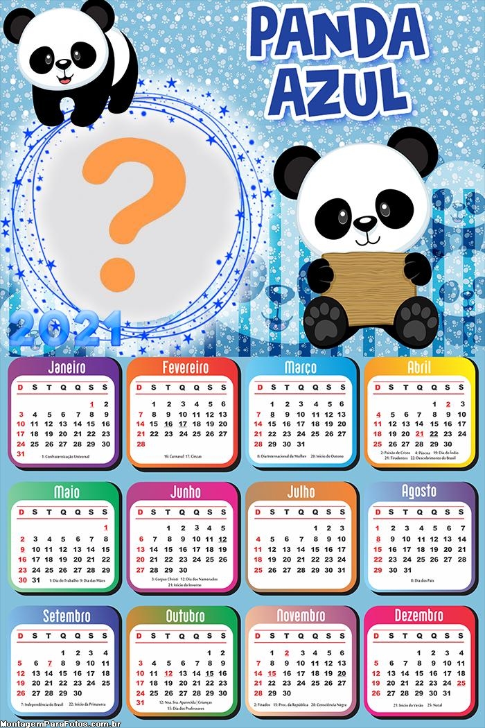 Calendário 2021 Panda Montagem de Fotos On Line