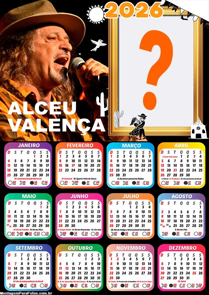 Calendário 2026 Alceu Valença Fazer Colagem Grátis