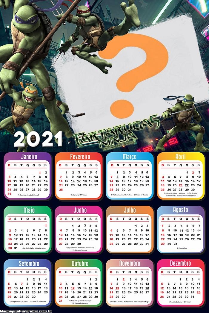 Calendário 2021 Tartarugas Ninjas FotoMontagem