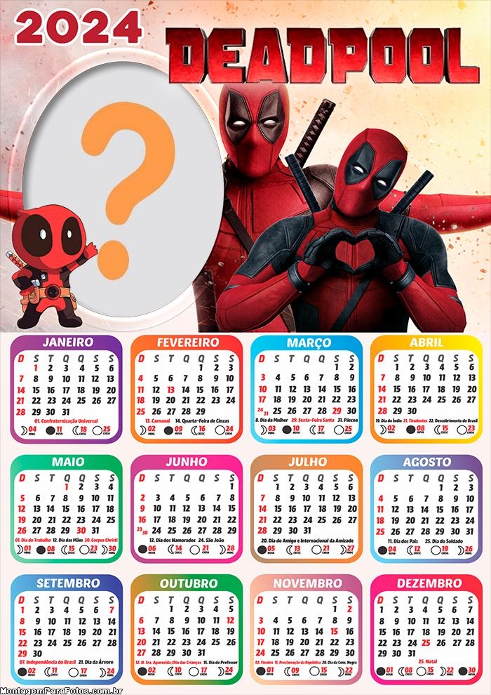 Moldura com Foto Online Calendário 2024 Deadpool