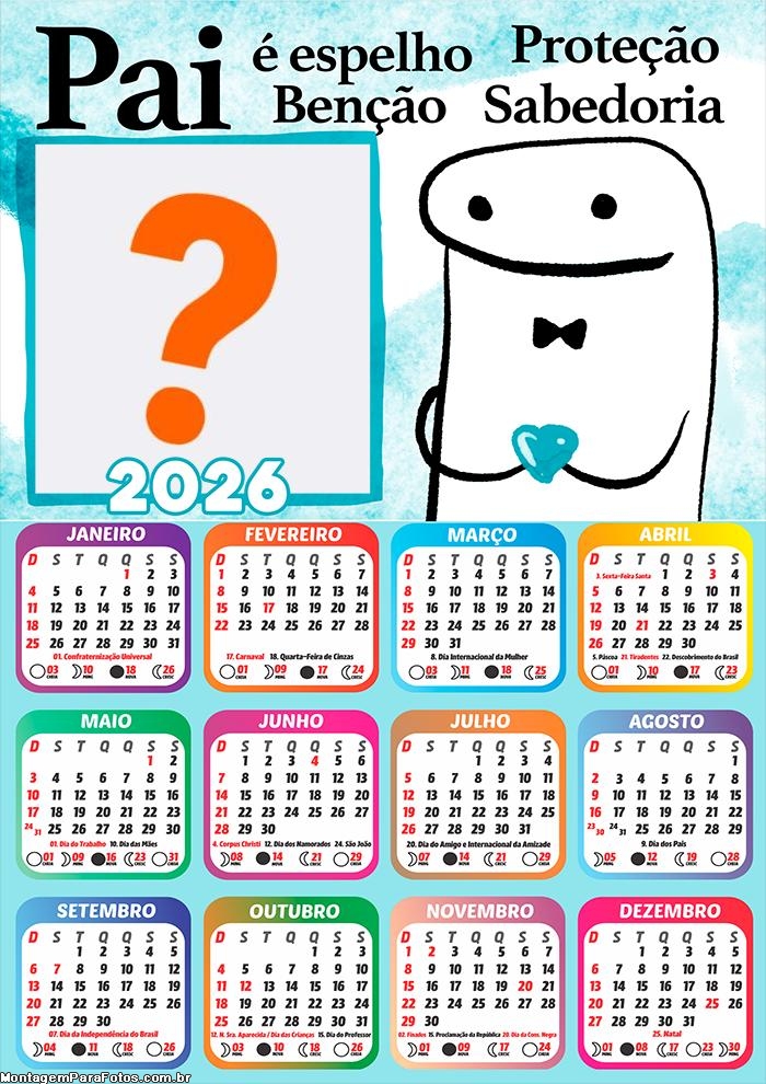 Calendário 2026 Pai é Espelho Bentô Flork Emoldurar Foto Online