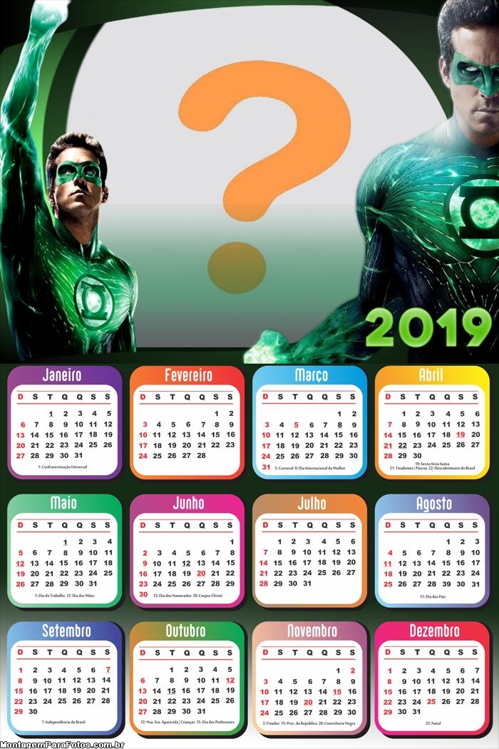 Calendário 2019 do Lanterna Verde