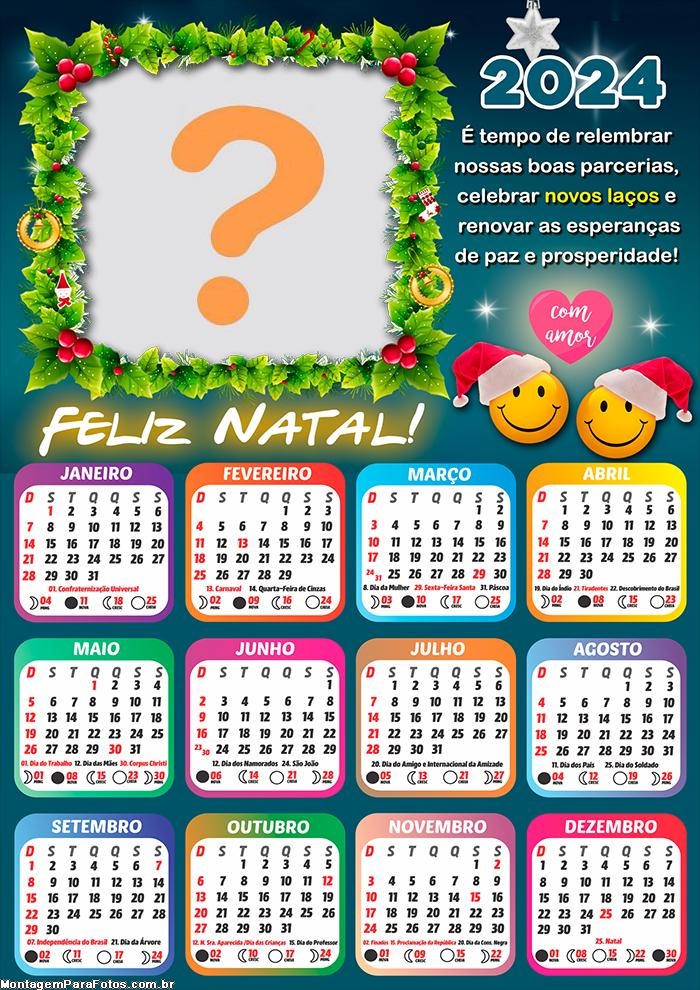 Calendário 2024 Relembrar nossas Boas Parcerias Feliz Natal Colar Foto Grátis