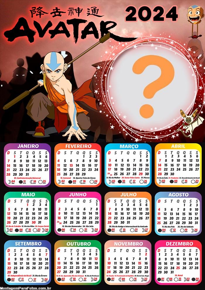 Calendário 2024 Avatar A Lenda de Aang Colagem de Foto