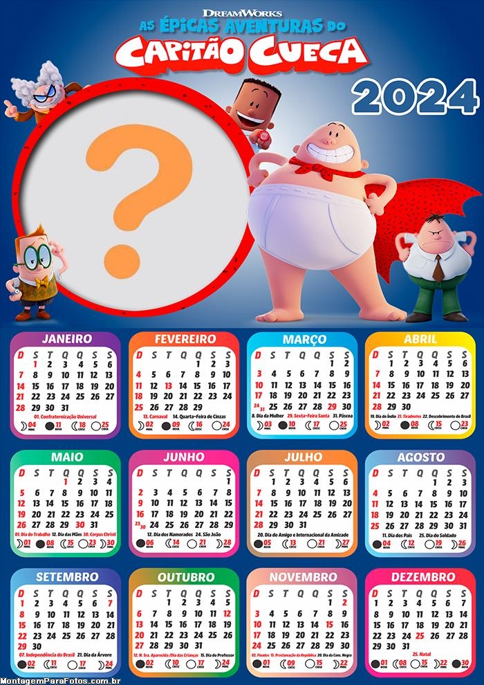 Calendário 2024 Capitão Cueca Virtual Grátis Online