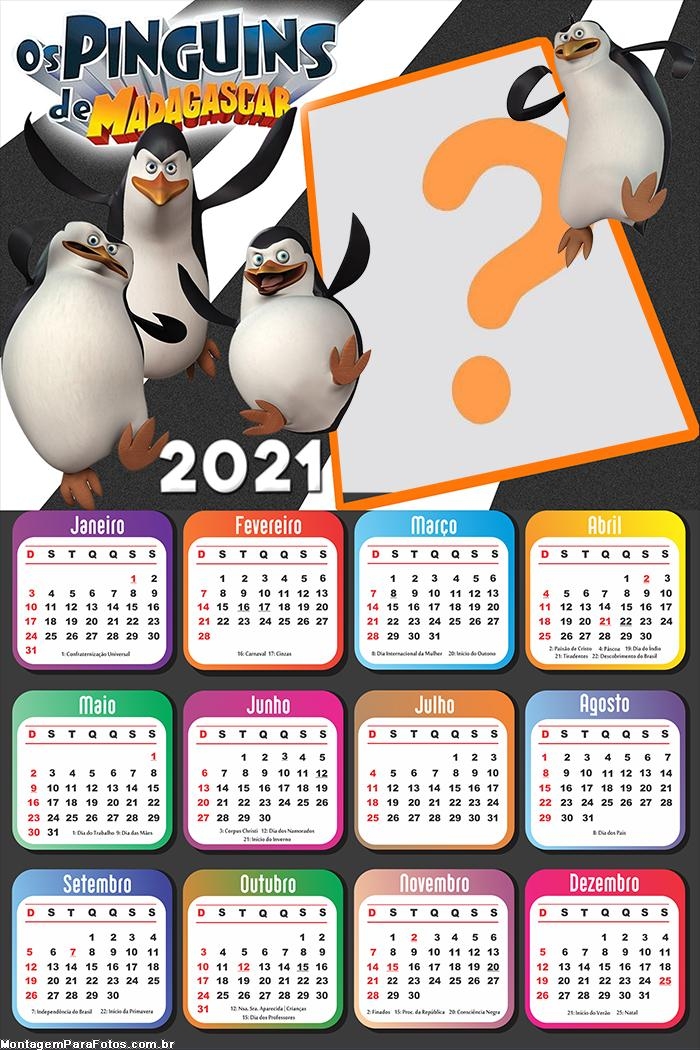 Calendário 2021 Os Pinguins de Madagascar