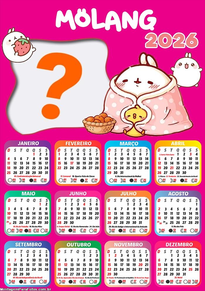 Calendário 2026 Molang Fazer Colagem Grátis