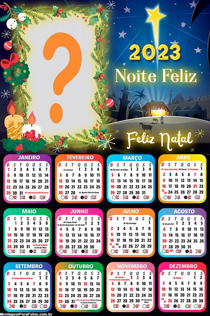 Montar Online Calendário 2023 Feliz Natal Noite Feliz | Colagem de Foto Montar Online Calendário 2023 Feliz Natal Noite Feliz | Colagem de Foto