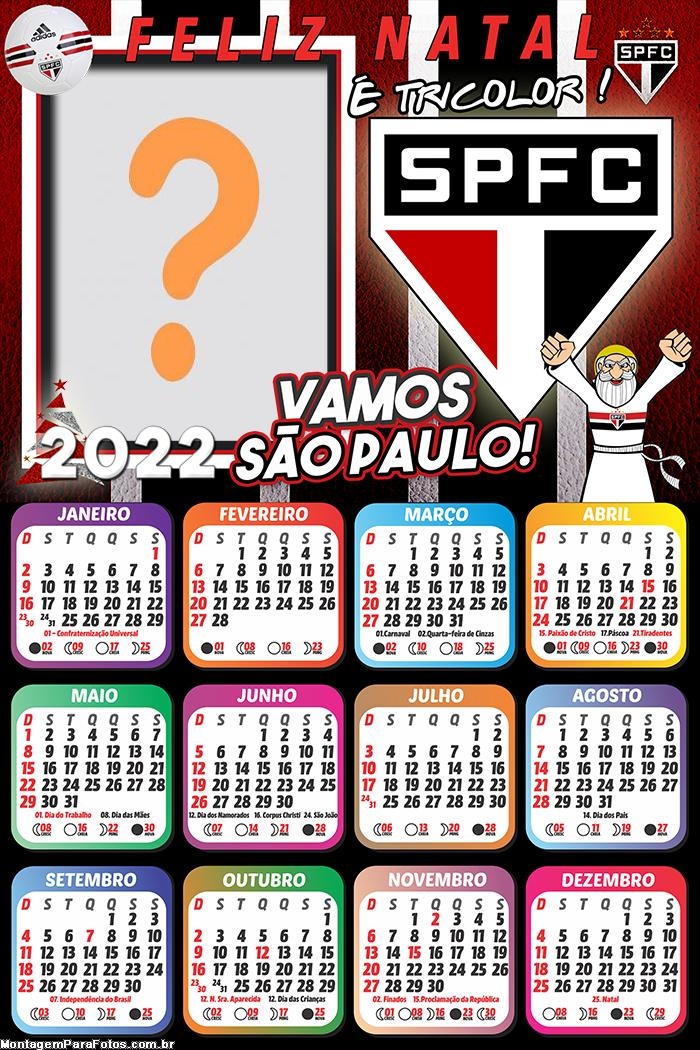Calendário 2022 Fazer Online Feliz Natal São Paulo Time | Colagem de Foto Calendário 2022 Fazer Online Feliz Natal São Paulo Time | Colagem de Foto