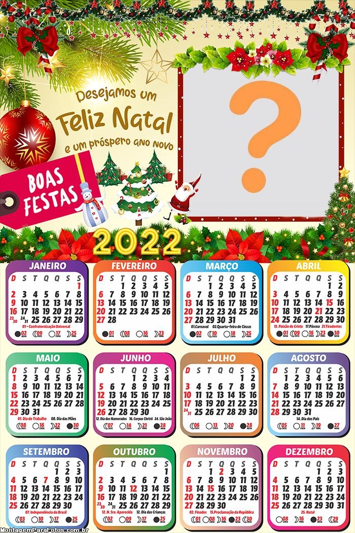 Calendário 2022 Desenhamos um Feliz Natal Colocar Foto Moldura