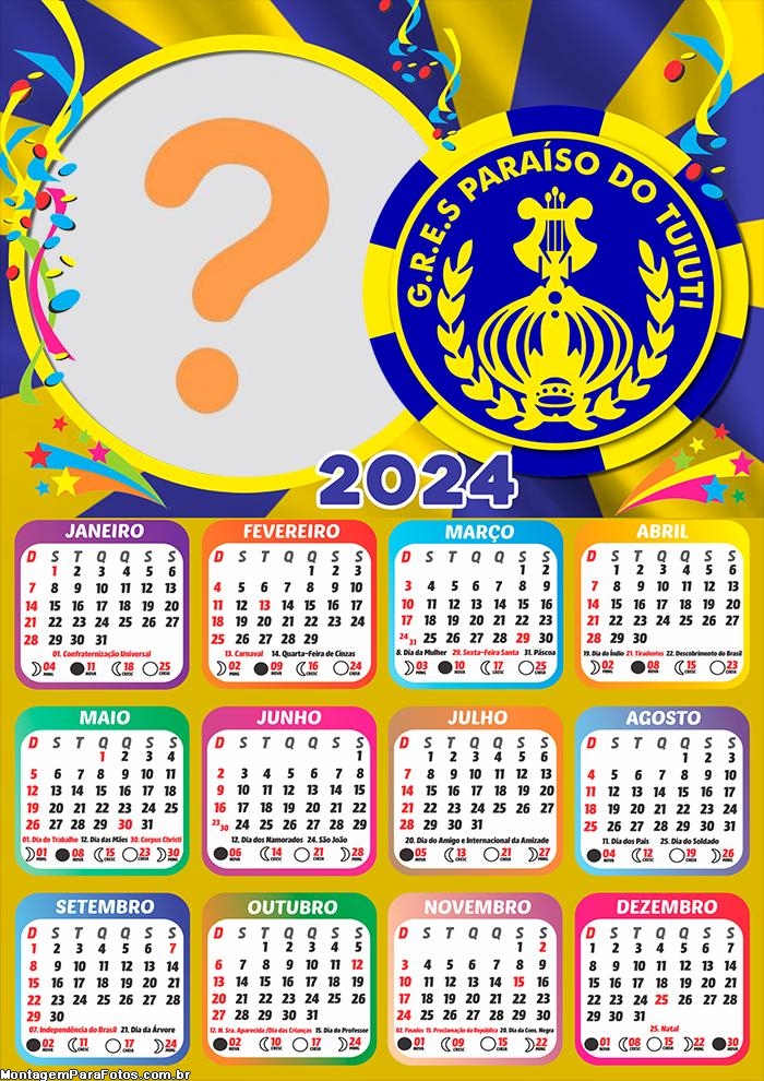 Calendário 2024 Paraíso do Tuiuti Editar Online Grátis