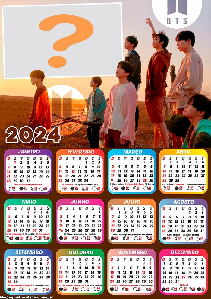 Calendário 2024 BTS Montagem Grátis