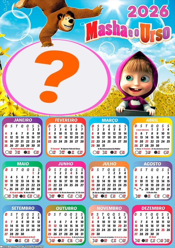 Calendário 2026 Masha e o Urso Colagem de Fotos