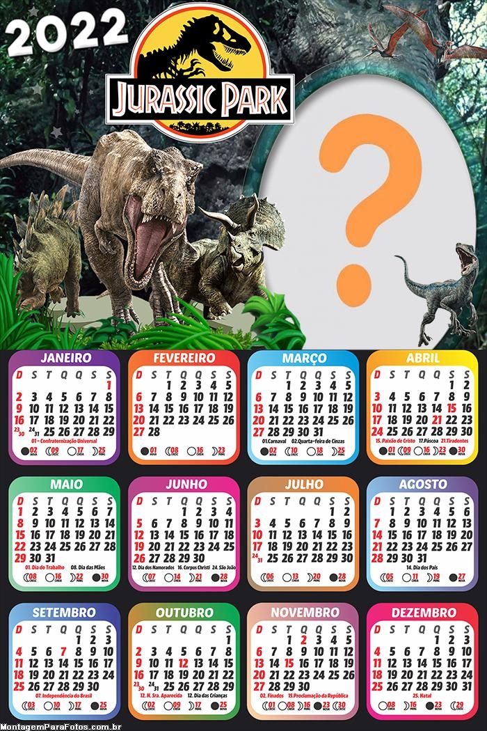 Calendário 2022 Moldura Online Jurassic Park