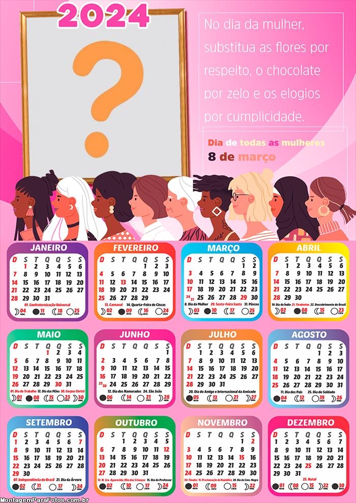 Calendário 2024 Criar Imagem Flores por Respeito Dia da Mulher