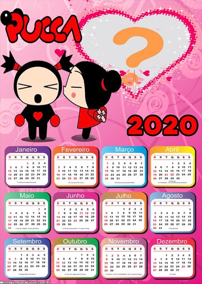 Calendário 2020 da Pucca Moldura