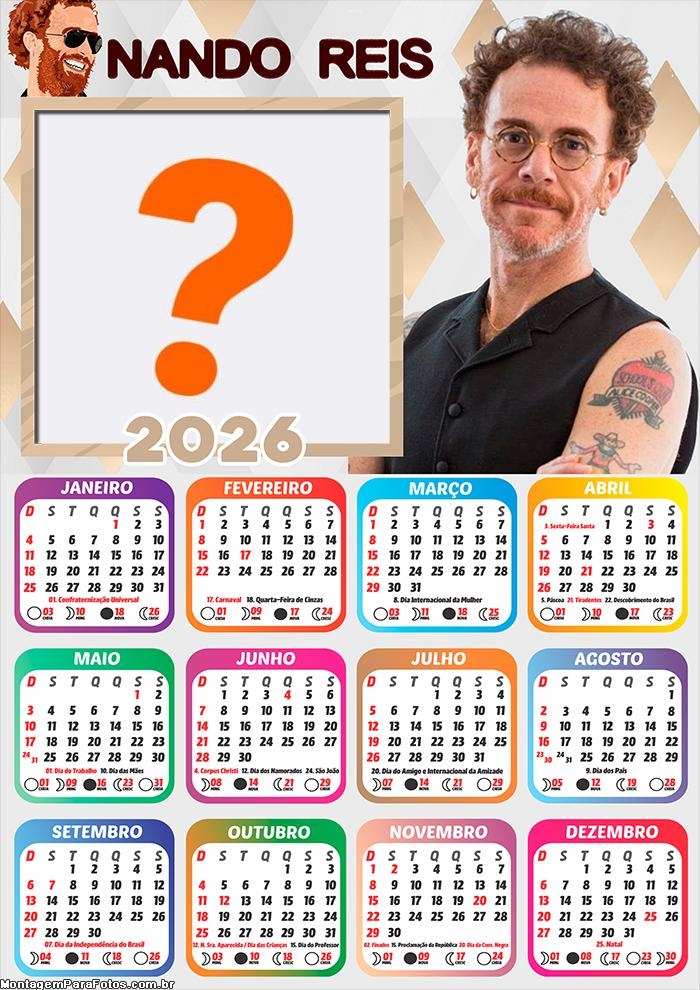 Calendário 2026 Nando Reis Foto Montagem