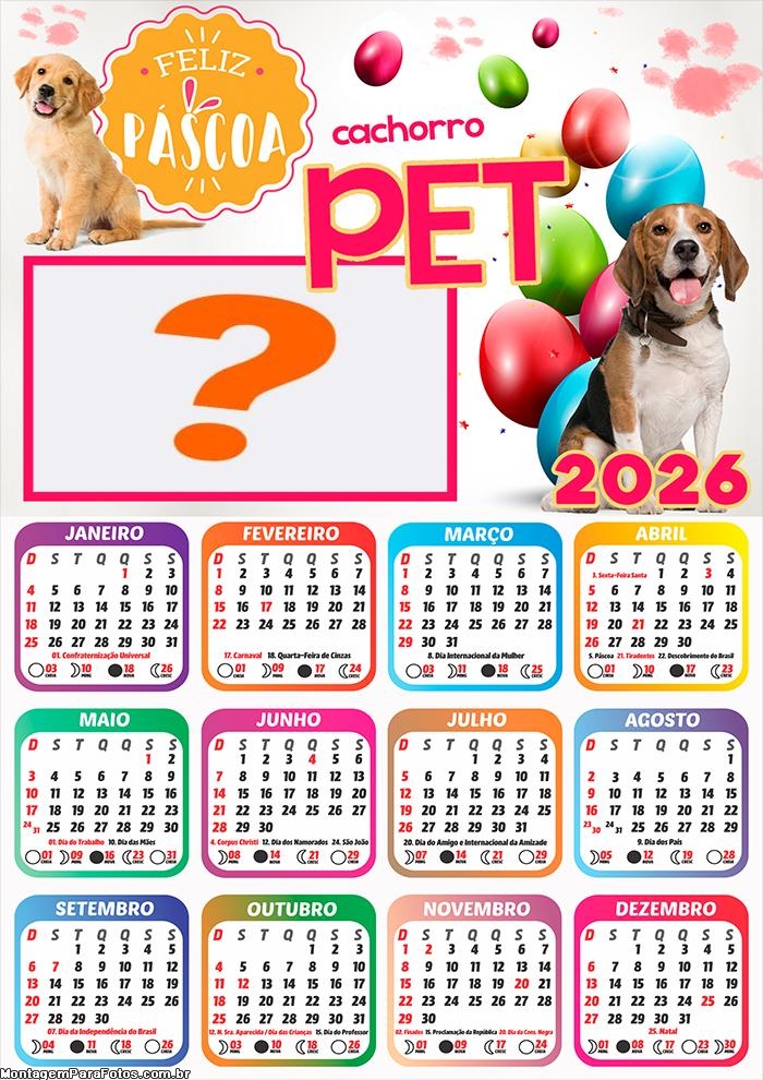 Foto em Calendário 2026 Feliz Páscoa PET Online