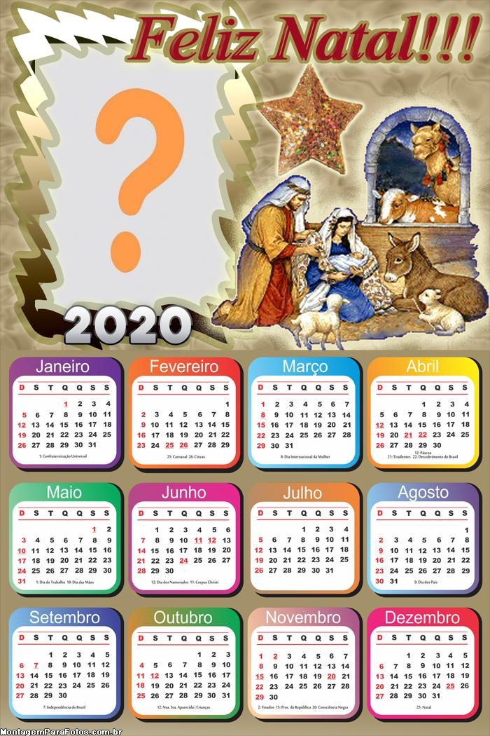 Calendário 2020 Menino Jesus Presépio Feliz Natal