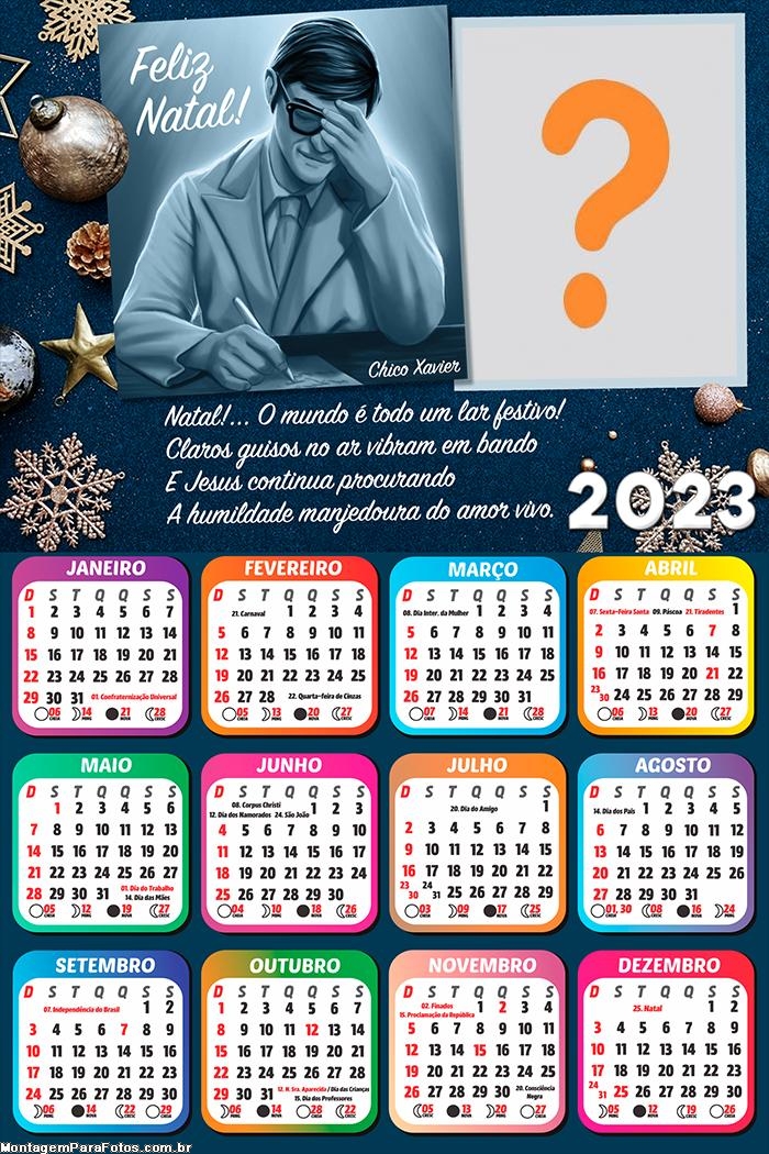 Calendário 2023 Feliz Natal Chico Xavier Montar Foto Grátis