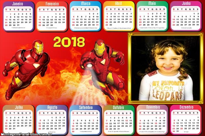 Calendário 2018 Horizontal Homem de Ferro