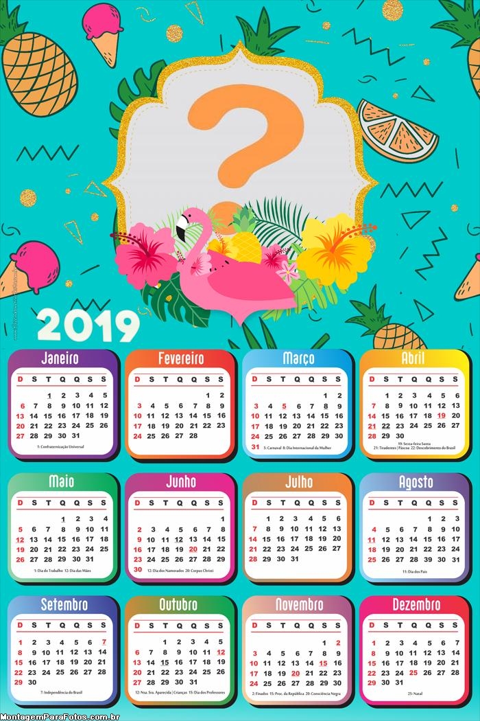 Calendário 2019 Flamingo Verde