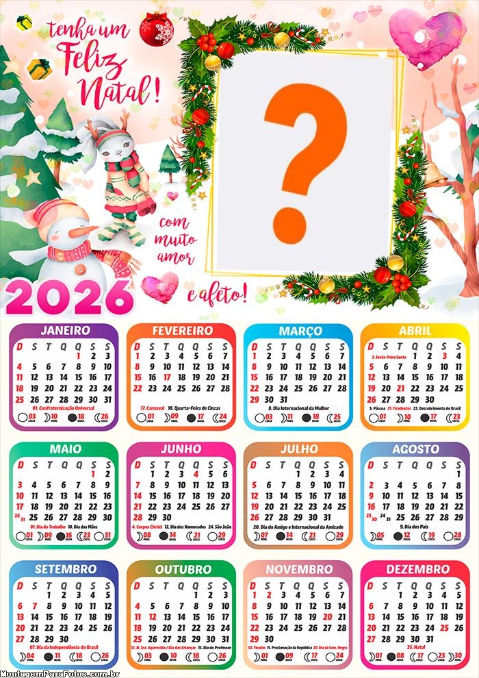 Calendário 2026 Feliz Páscoa Amor da Minha Vida Foto Moldura