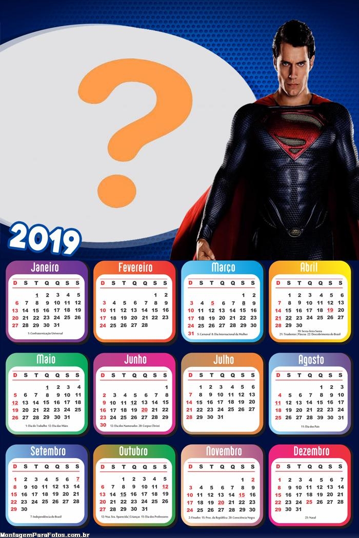 Calendário 2019 Super Homem Filme