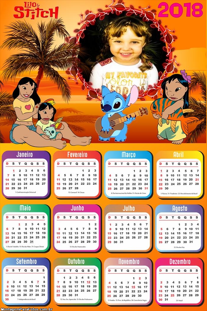 Calendário 2018 Lilo e Stitch