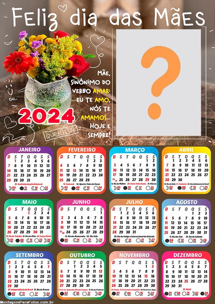 Calendário 2024 Sinônimo do Verbo Amar Gratuito Foto Moldura