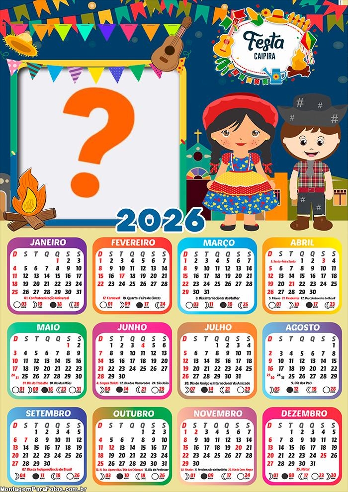 Calendário 2026 Festa Caipira Festa Junina Foto Moldura