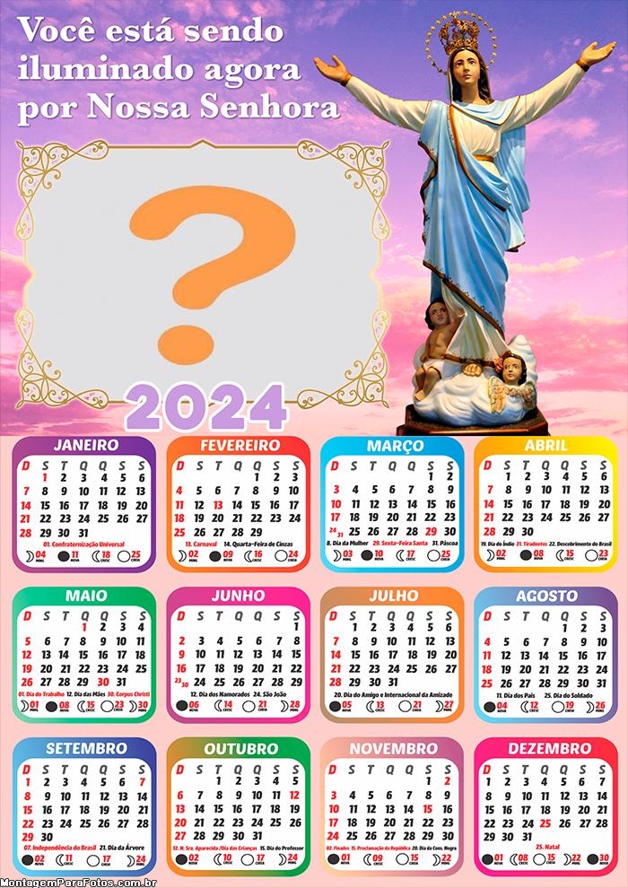 Foto Grátis Calendário 2024 Moldura Religiosa Iluminado por Nossa Senhora