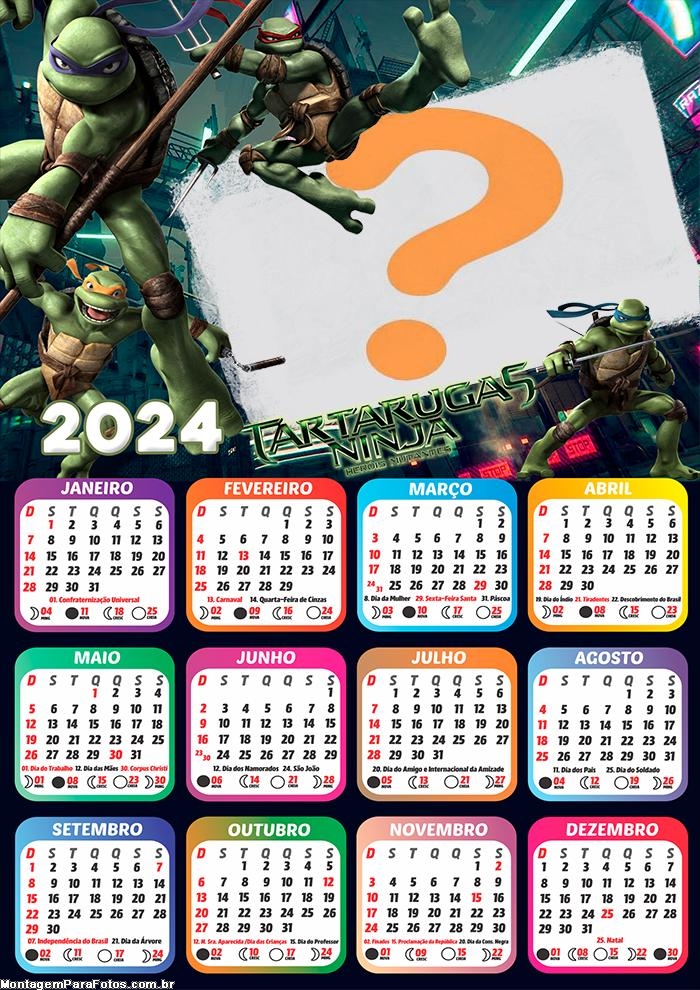 Calendário 2024 Tartarugas Ninjas para Foto Colagem Online