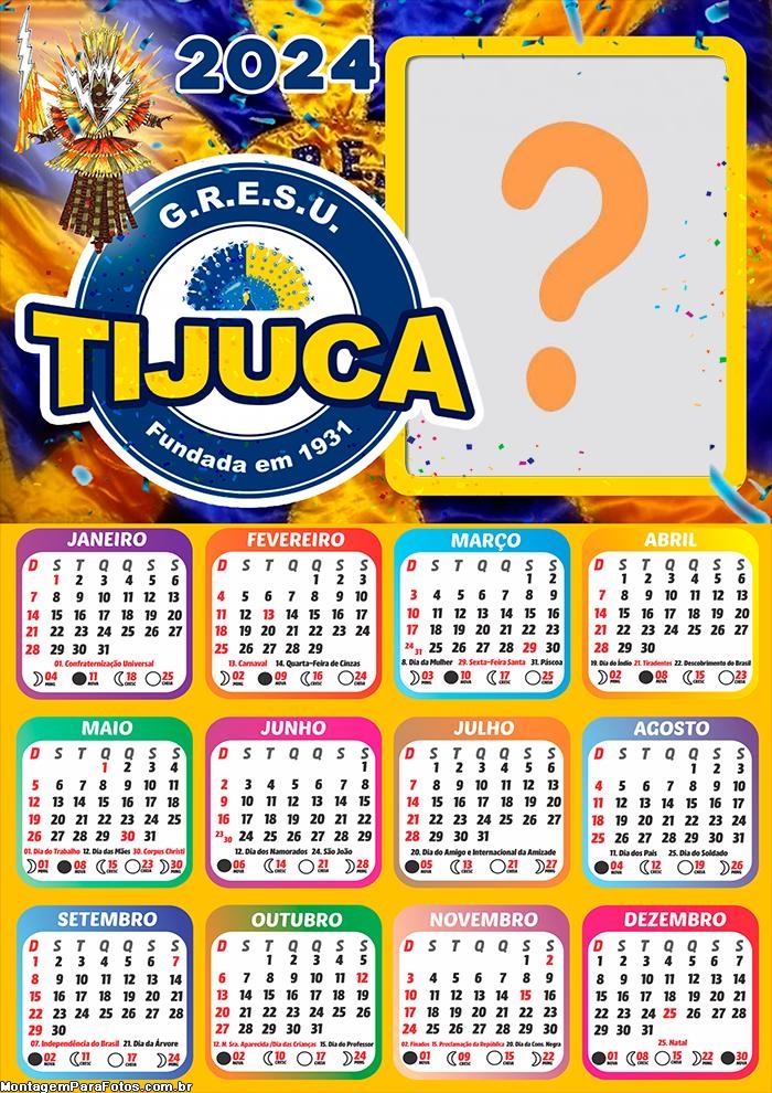 Calendário 2024 Unidos da Tijuca Foto Grátis Montagem