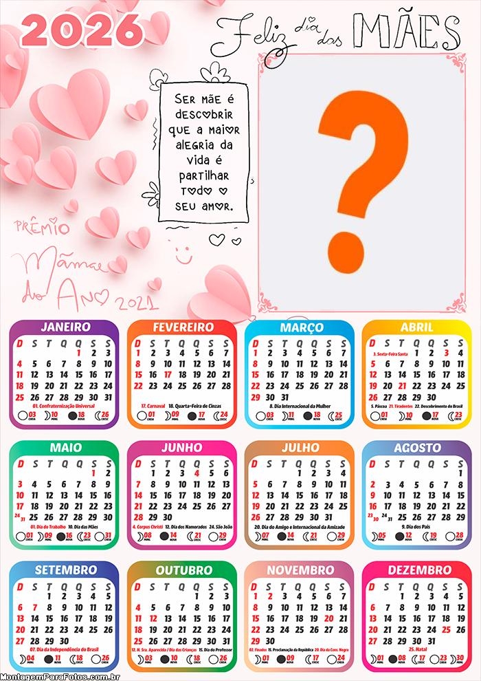 Foto em Calendário 2026 Mãe a Maior Alegria da Vida Online