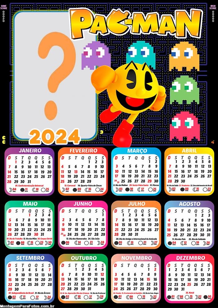 Montar e Imprimir Calendário 2024 Pac Man